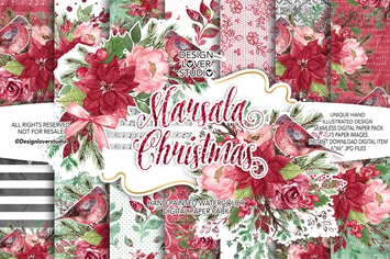 Marsala Christmas digital paper pack