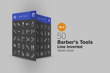 50 Barber’s Tools Line Inverted Icons