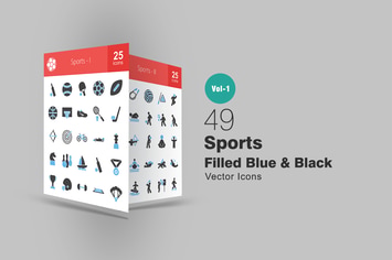 49 Sports Filled Blue & Black Icons