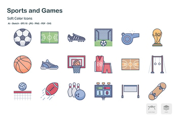 Sports and games soft color icons