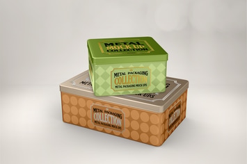 Metal Box Stack Packaging Mockup