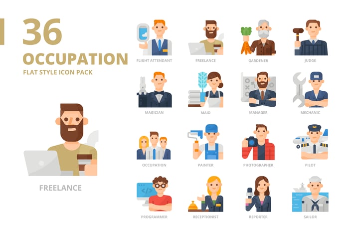 Occupation2 Flat Style Icon Set