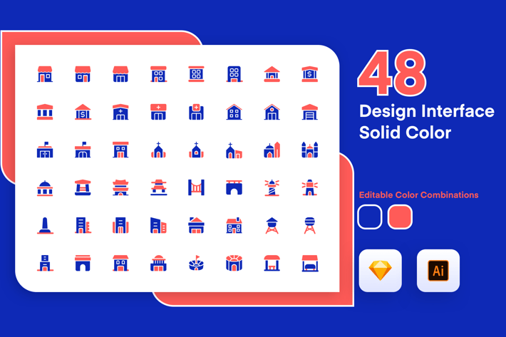 Building Solid Color Icon Set