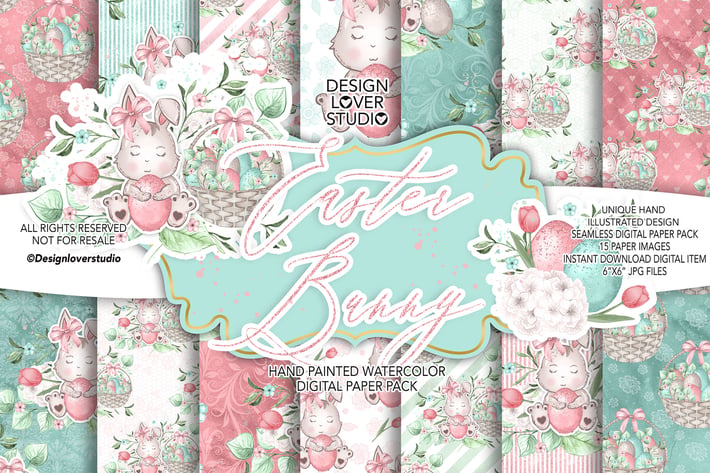 Sweet Easter Bunny digital paper pack