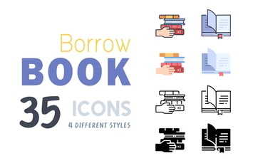 35 Borrow book icon set
