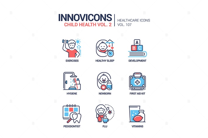 Child health - line design style icons set