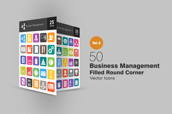 50 Business Management Flat Round Corner Icons