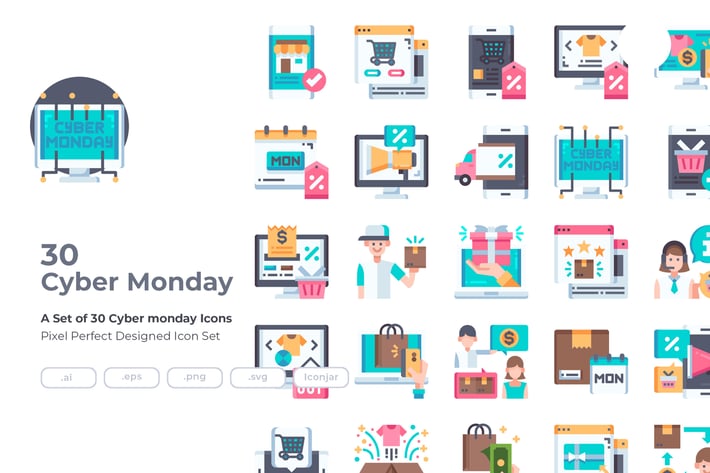 30 Cyber Monday Icons - Flat