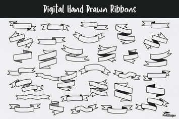 Digital Hand Drawn Ribbons