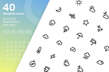 40 Weather Icons Set - Line