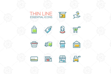 Shopping and Delivery Symbols - thin line icons 