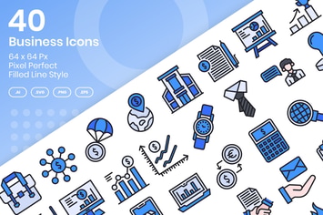 40 Business Icons Set - Filled Line