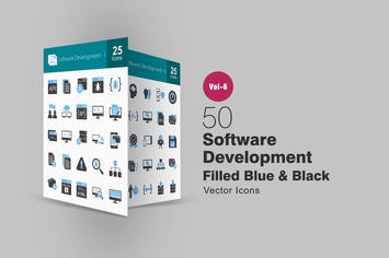 50 Software Development Blue & Black Icons