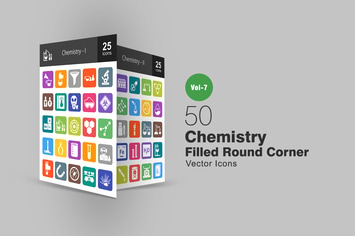 50 Chemistry Filled Round Corner Icons