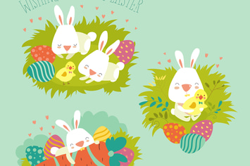 Vector illustration, collection of Easter bunny 