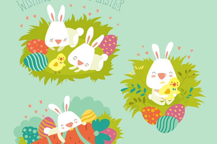 Vector illustration, collection of Easter bunny 
