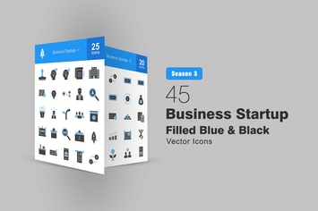 45 Business Startup Filled Blue & Black Icons 