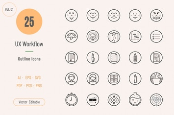 UX Workflow Outline Icons - Volume 01