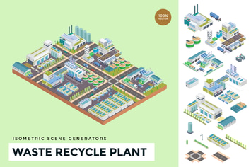 Isometric Waste Recycle Plant Vector Scene Creator