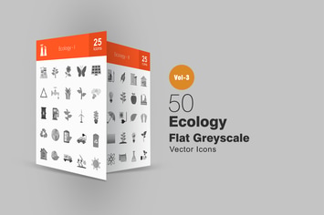 50 Ecology Greyscale Icons