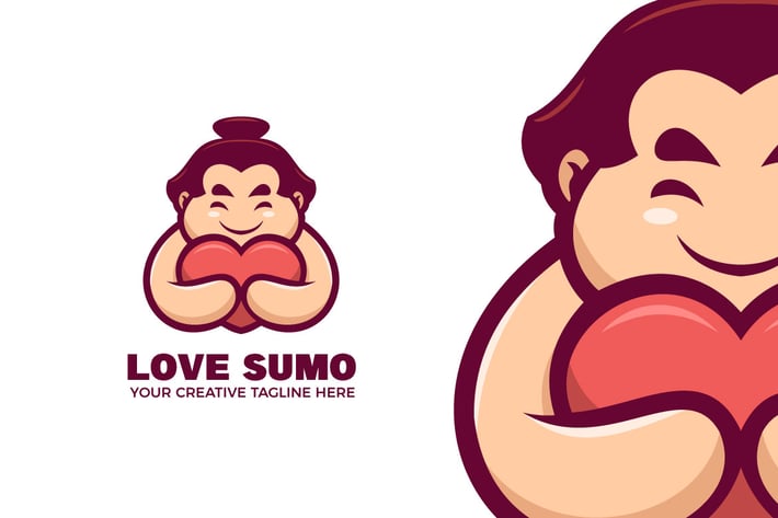 Japanese Sumo Cartoon Mascot Logo Template