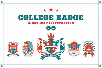 College Badge Illustration Set