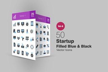 50 Startup Blue & Black Icons