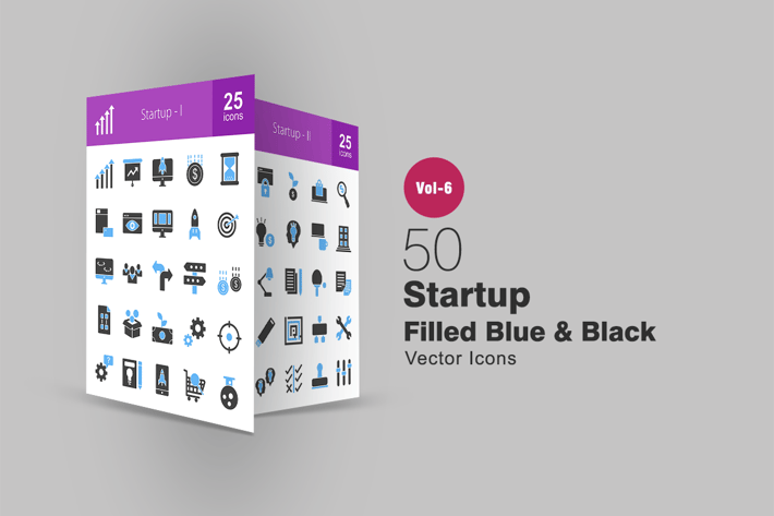 50 Startup Blue & Black Icons