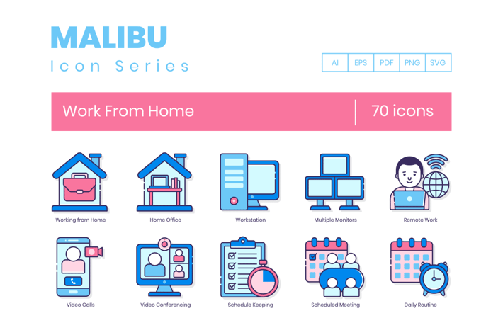 70 Work from Home Line Icons