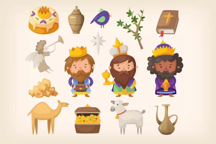 Three kings and items for Epiphany