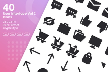 40 User Interface Vol 2 Icons Set - Glyph
