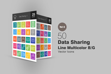 50 Data Sharing Line Multicolor Icons