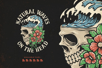 Skull Head Tropical Hand Drawn Logo