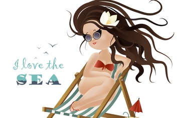 Beautiful girl sitting in a deckchair. Vector