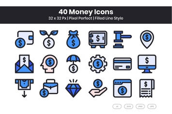 40 Money Icons Set - Filled Line