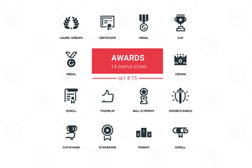 Awards - flat design silhouette icons set