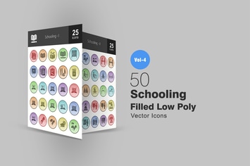 50 Schooling Filled Low Poly Icons
