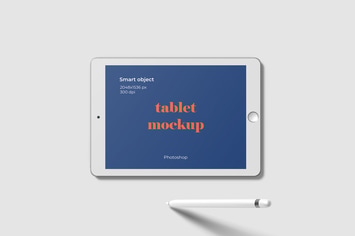Horizontal tablet mockup top angle view