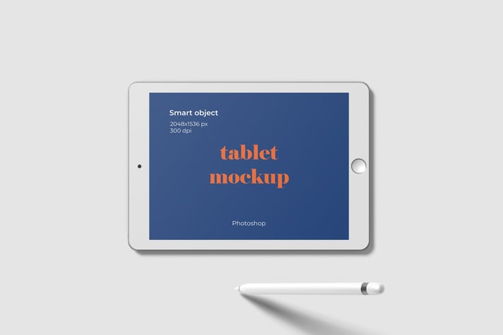 Horizontal tablet mockup top angle view