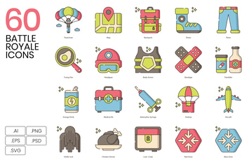 60 Battle Royale Line Icons 