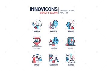 Beauty salon - line design style icons set