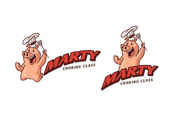 Cartoon Chef Pig Holding Spatula Mascot Logo