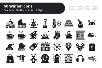 50 Winter Icons Set - Glyph