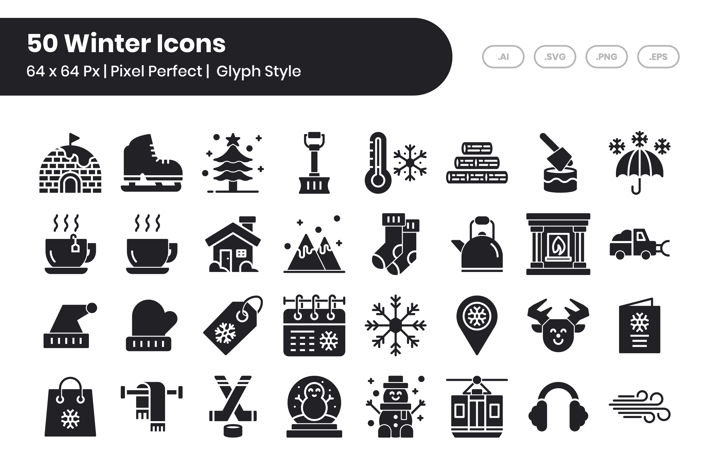 50 Winter Icons Set - Glyph