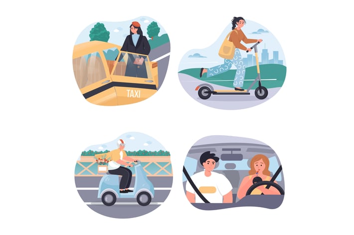 Types Of City Transport Concept Scenes Set