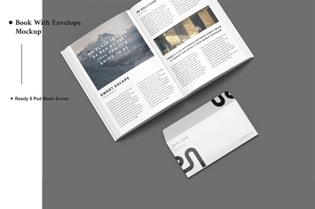 Book With Envelope Mockup