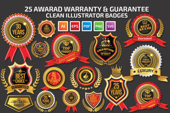 25 Award Warranty Guarantee Badges