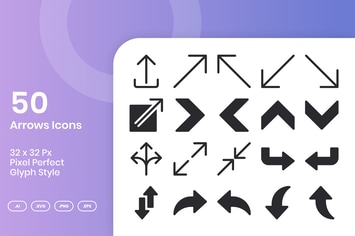 50 Arrows Icons Set - Glyph