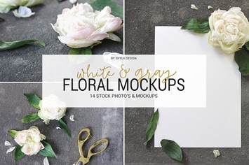 White & gray floral mockup stock