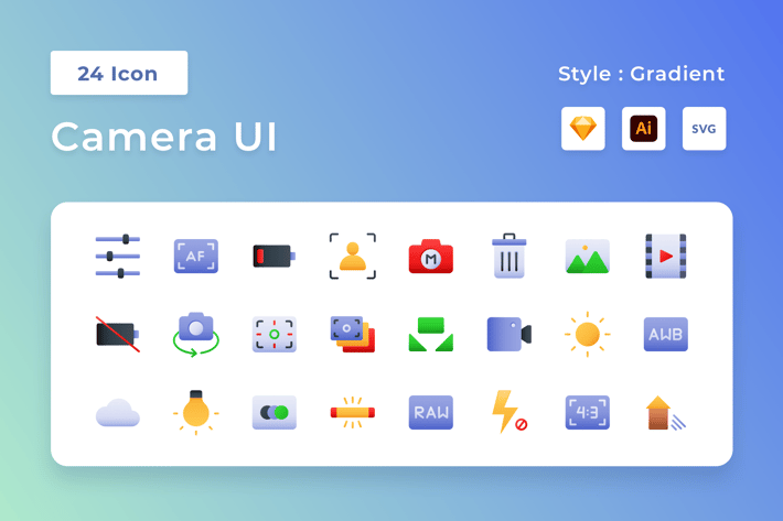 Camera UI Gradient Icon Set
